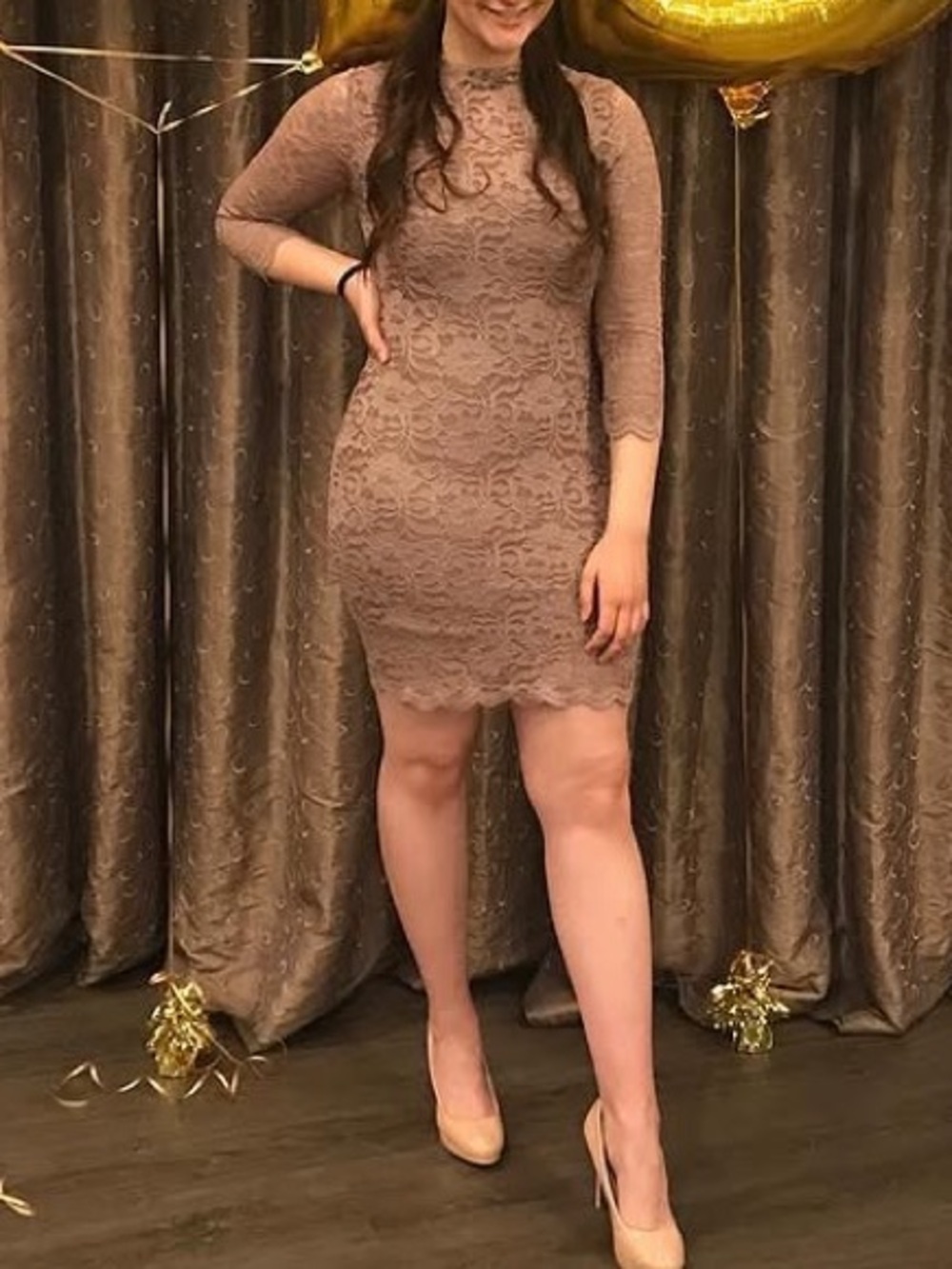 Lace Long-Sleeve Sheath Dress in Mauve
